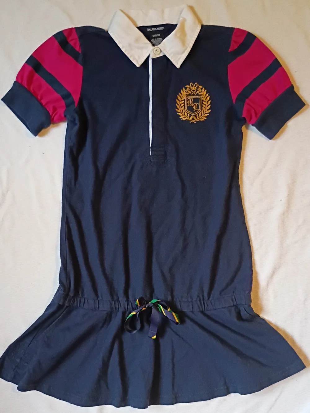 Ralph Lauren Navy Tunic Dress with Pink Striped Sleeves